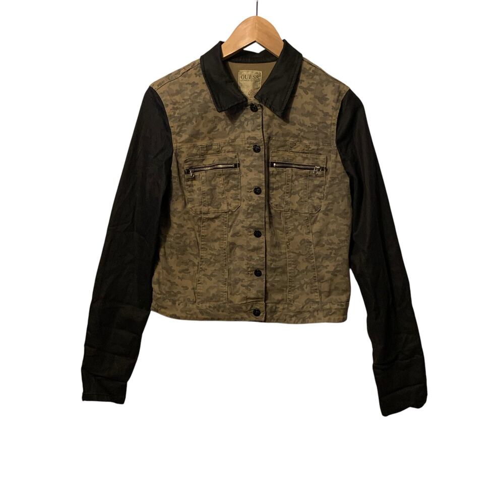 Guess Huntress Denim Jacket Camo Print sz M